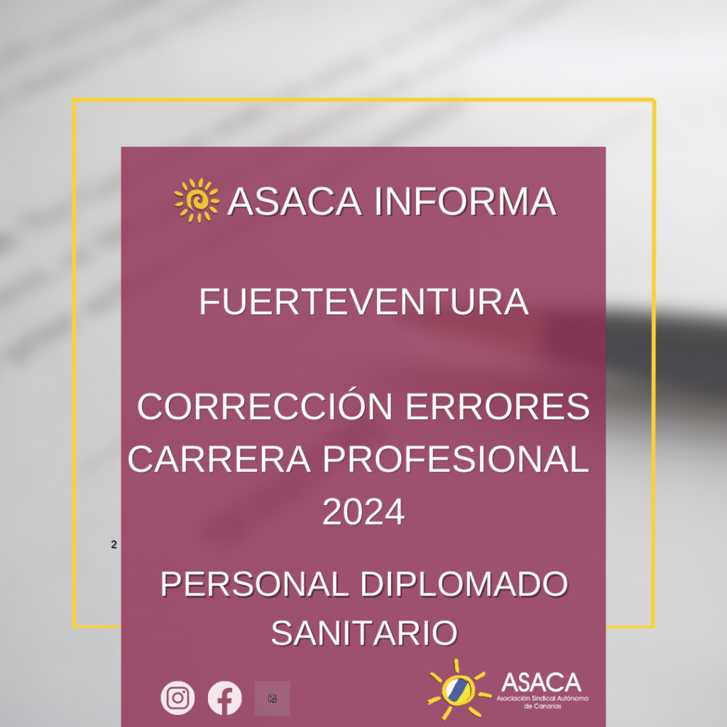 FUERTEVENTURA CORRECCIÓN ERRORES CARRERA PROFESIONAL 2024 PERSONAL DIPLOMADO SANITARIO