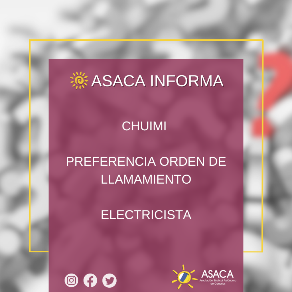 CHUIMI LISTA DEFINITVA RECONOCIMIENTO PREFERENCIA ORDEN DE LLAMAMIENTO ELECTRICISTA