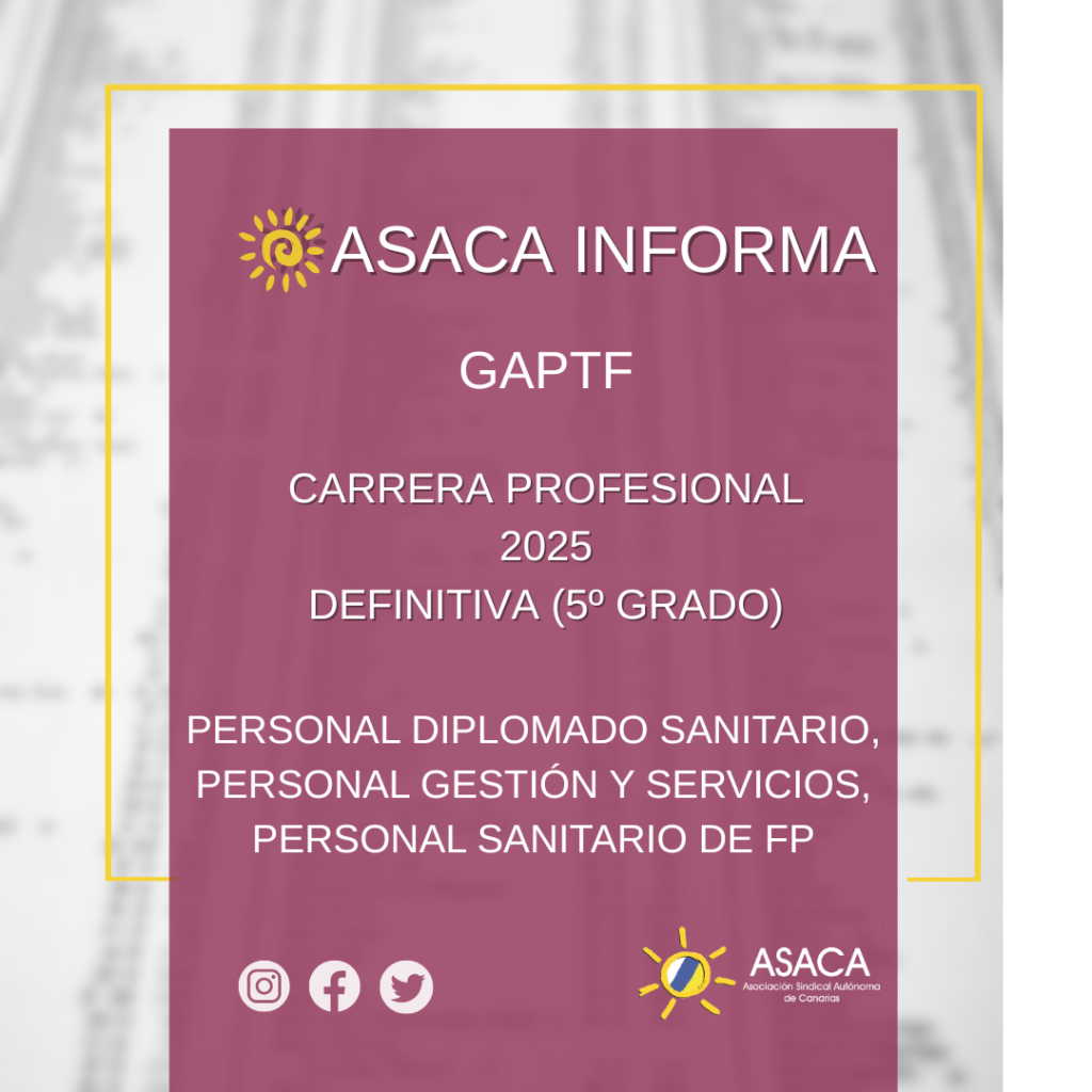 GAPTF CARRERA PROFESIONAL 2025 5º GRADO DEFINITIVA DEL PERSONAL DIPLOMADO SANITARIO.