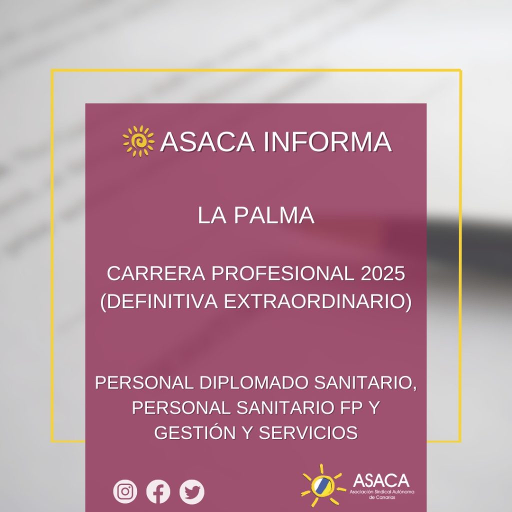 LA PALMA CARRERA PROFESIONAL 2025 5ºGRADO DEFINITIVA DEL PERSONAL DIPLOMADO SANITARIO, SANITARIO DE FP Y DE GESTION Y SERVICIOS