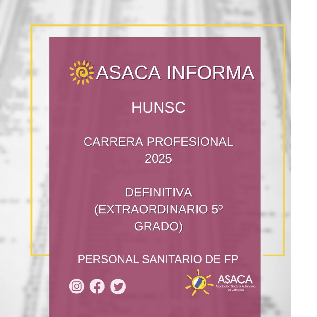 HUNSC CARRERA PROFESIONAL 2025 5º GRADO DEFINITIVA DEL PERSONAL SANITARIO DE FORMACIÓN PROFESIONAL