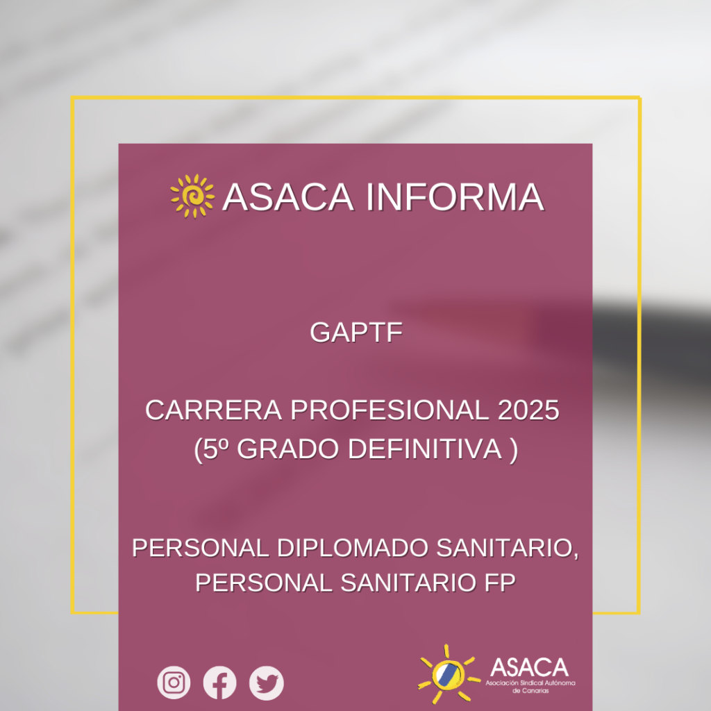APTF CARRERA PROFESIONAL 2025 5º GRADO DEFINITIVA DEL PERSONAL DIPLOMADO SANITARIO Y PERSONAL SANITARIO DE FP