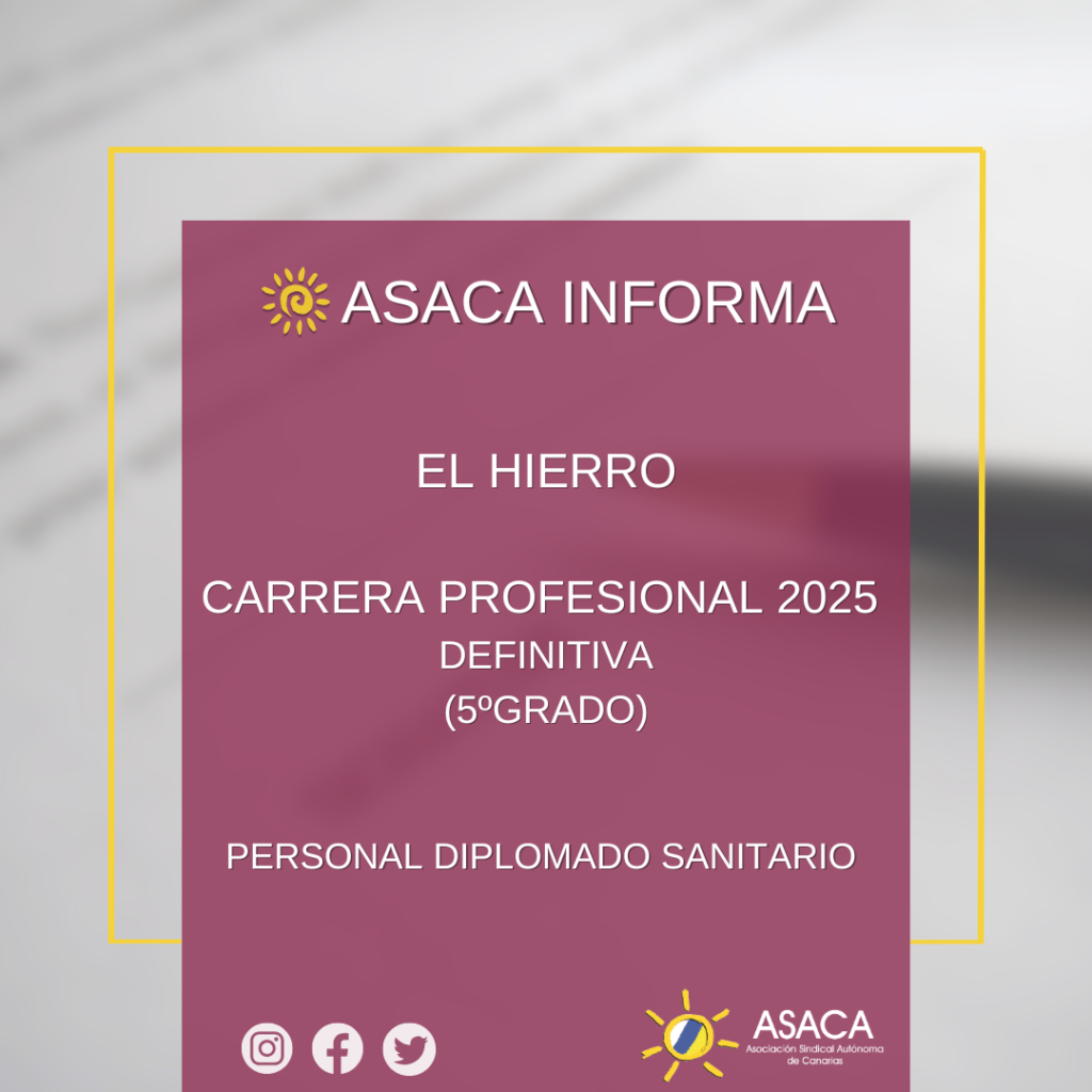 EL HIERRO CARRERA PROFESIONAL 2025 DEFINITIVA EXCEPCIONAL 5ºGRADO DEL PERSONAL DIPLOMADO SANITARIO
