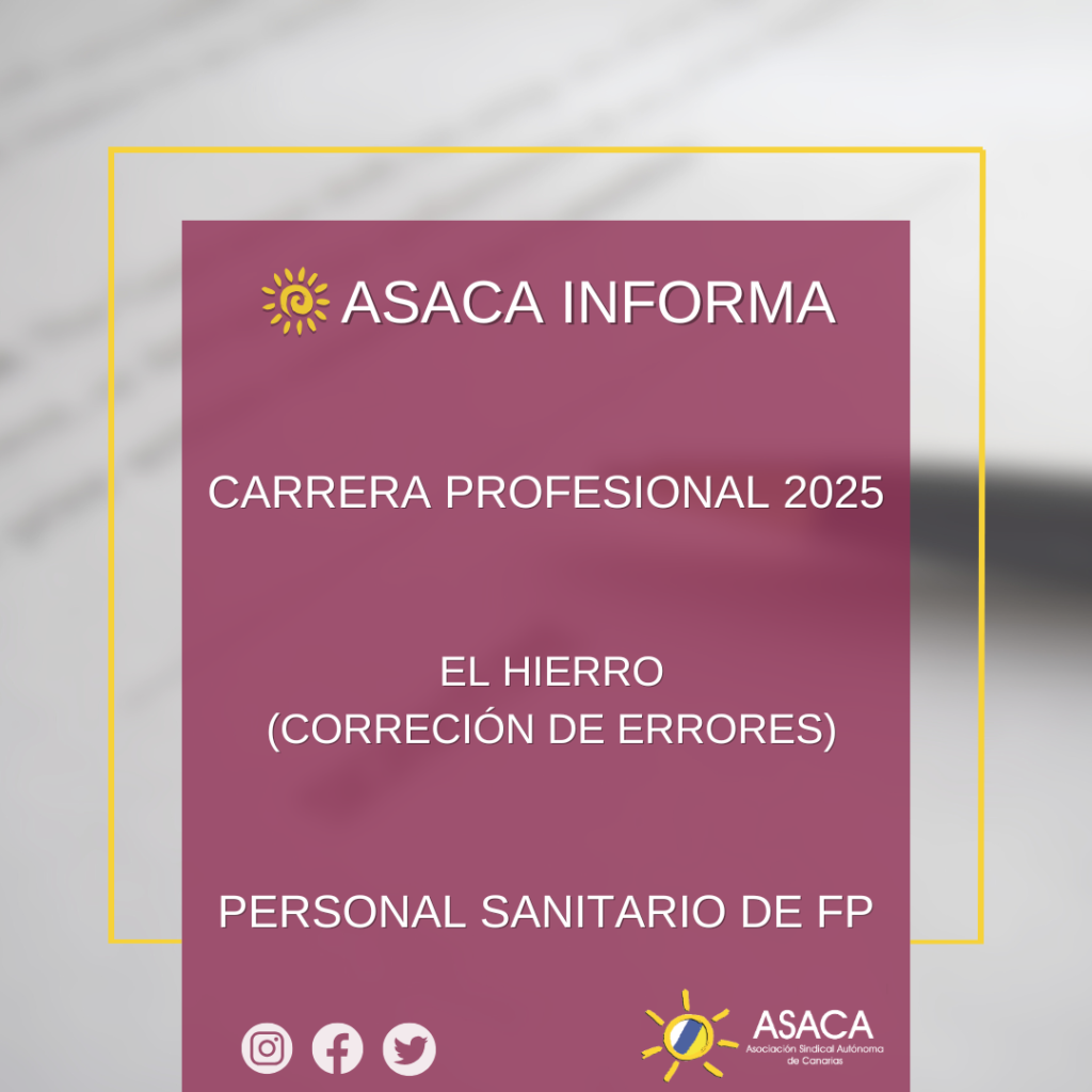 EL HIERRO CARRERA PROFESIONAL 2025 CORRECCIÓN DE ERRORES DEL PERSONAL SANITARIO DE FP