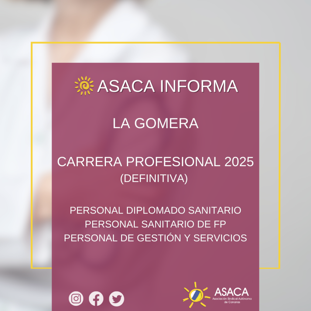 LA GOMERA CARRERA PROFESIONAL 2025 DEFINITIVA DEL PERSONAL DIPLOMADO SANITARIO, PERSONAL SANITARIO DE FP Y DE PERSONAL DE GESTION Y SERVICIOS