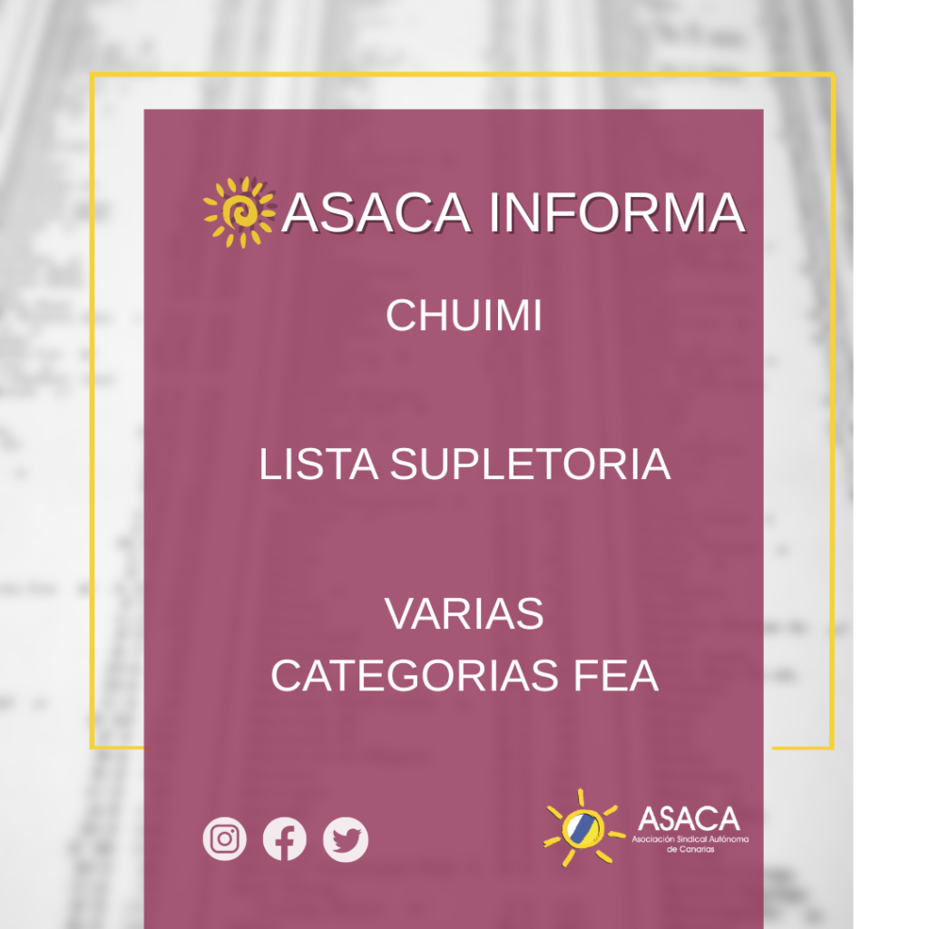 CHUIMI DEFINITIVA ADMITIDOS Y EXCLUIDOS Y LISTA SUPLETORIA PROVISIONAL VARIAS CATEGORIAS FEA