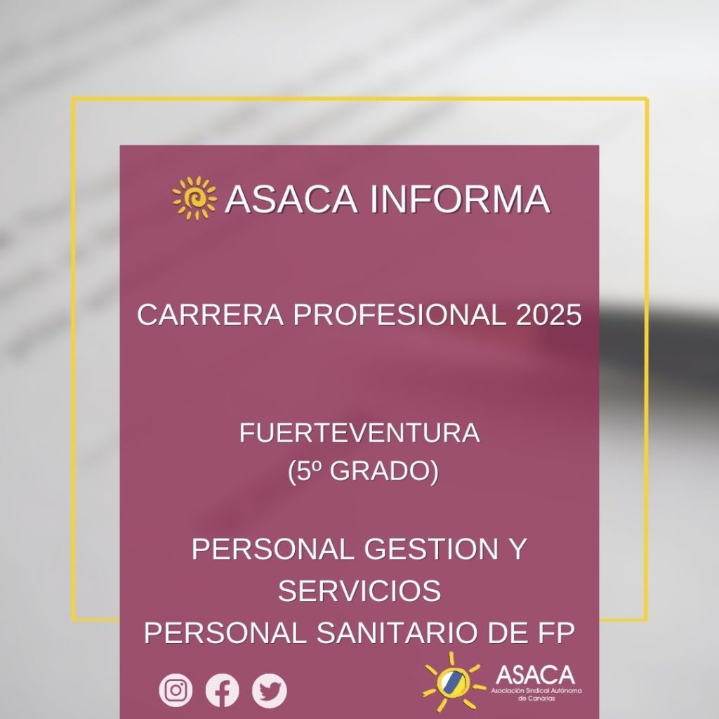 FUERTEVENTURA CARRERA PROFESIONAL 2025 GRADO 5 DEFINITIVA PERSONAL SANITARIO DE FORMACION PROFESIONAL Y PERSONAL DE GESTION Y SERVICIOS